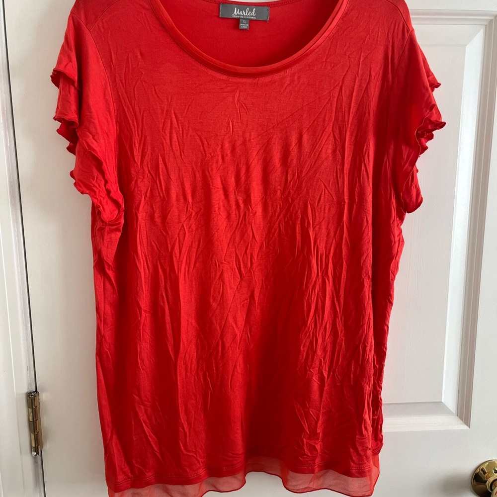 Marled Red Short Sleeve Women's Top